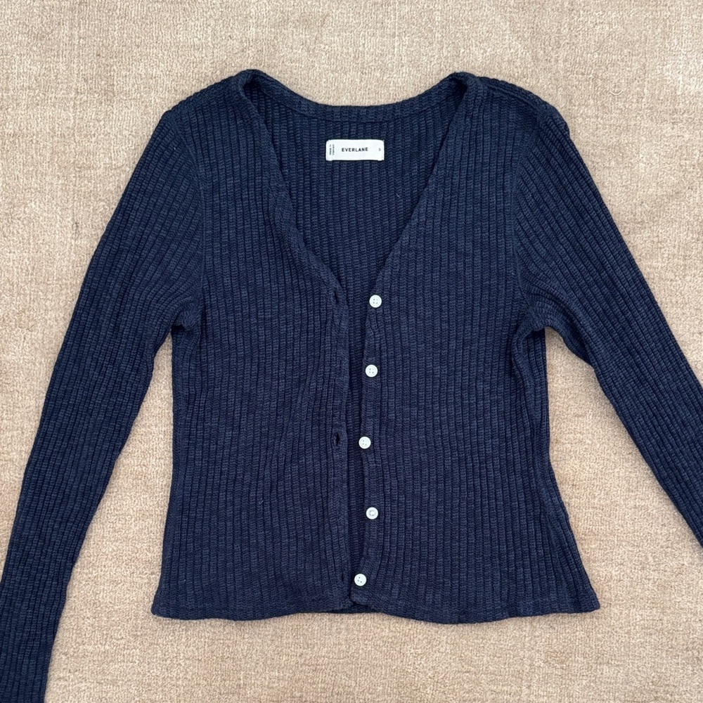 Everlane the Cozy Rib Cardigan in Navy